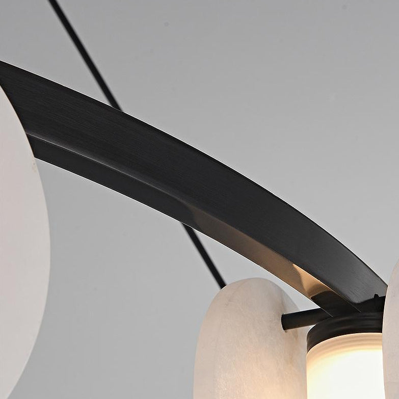 Modern Minimalist Copper and Marble Round Chandelier for Living Room