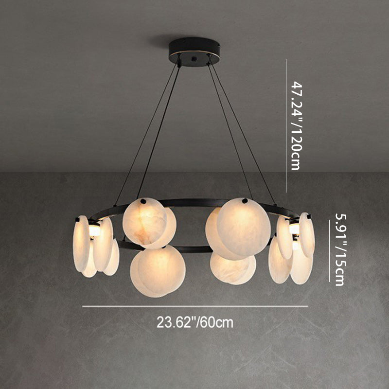 Modern Minimalist Copper and Marble Round Chandelier for Living Room