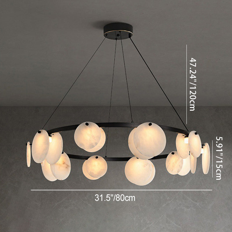 Modern Minimalist Copper and Marble Round Chandelier for Living Room