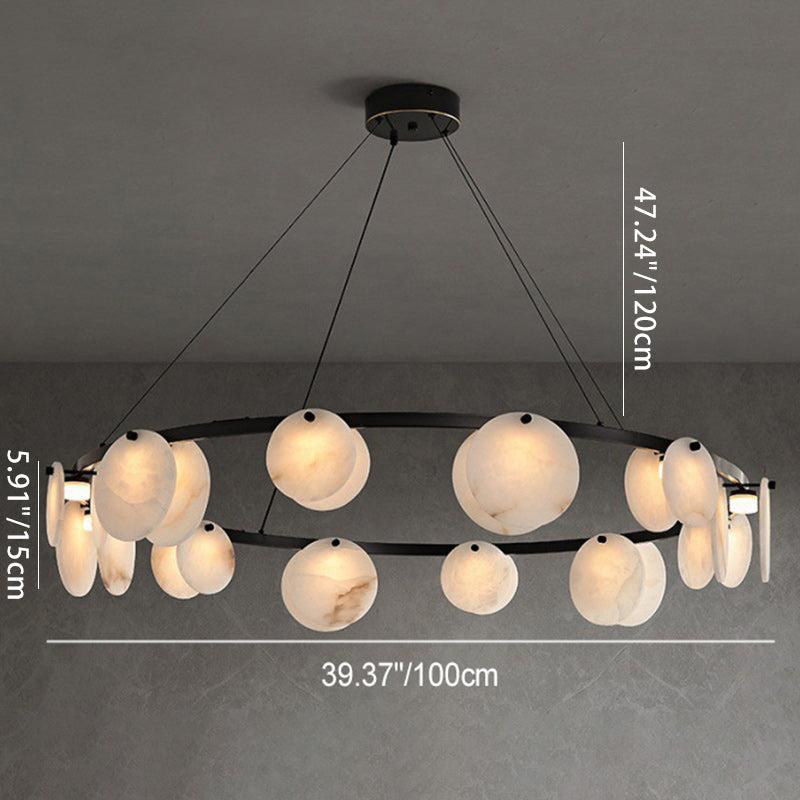 Modern Minimalist Copper and Marble Round Chandelier for Living Room