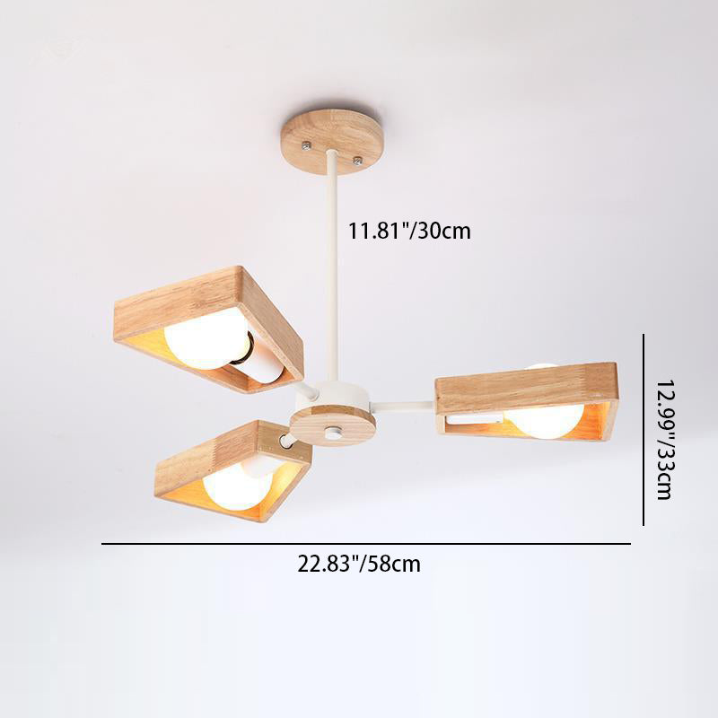 Scandinavian Iron Wood Trapezoidal Chandelier for Living Room Lighting
