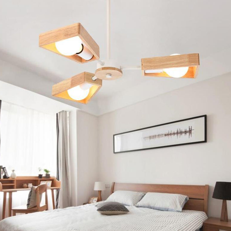 Scandinavian Iron Wood Trapezoidal Chandelier for Living Room Lighting