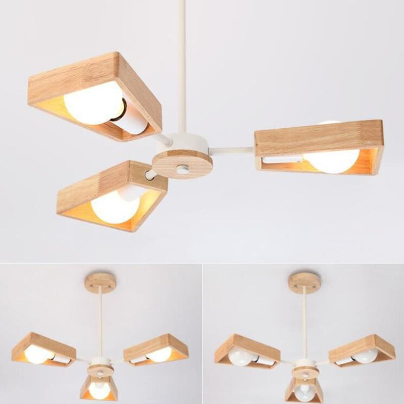 Scandinavian Iron Wood Trapezoidal Chandelier for Living Room Lighting