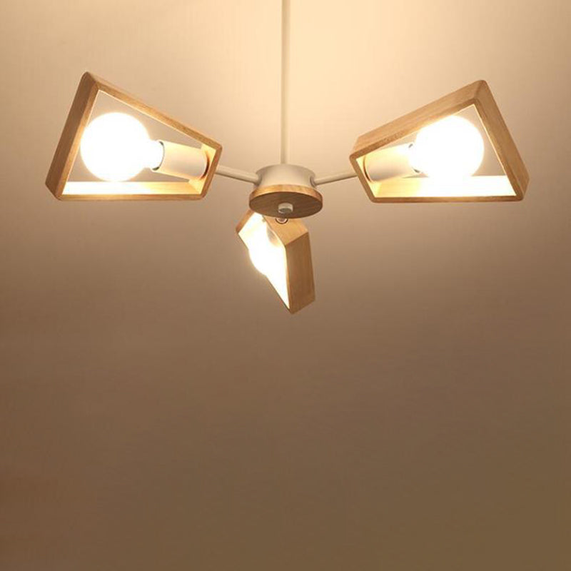 Scandinavian Iron Wood Trapezoidal Chandelier for Living Room Lighting