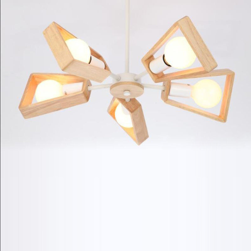 Scandinavian Iron Wood Trapezoidal Chandelier for Living Room Lighting