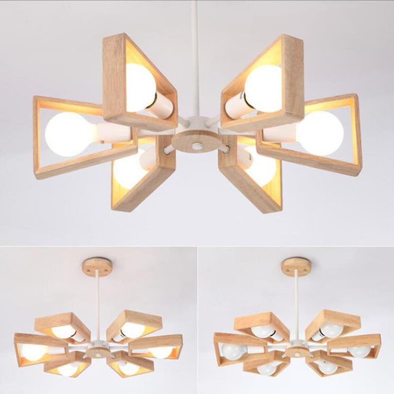 Scandinavian Iron Wood Trapezoidal Chandelier for Living Room Lighting