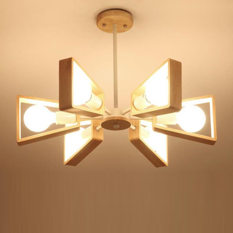 Scandinavian Iron Wood Trapezoidal Chandelier for Living Room Lighting