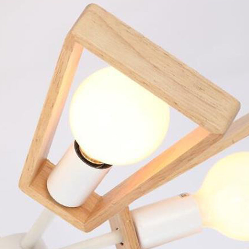 Scandinavian Iron Wood Trapezoidal Chandelier for Living Room Lighting