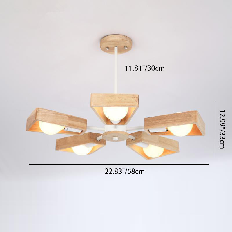 Scandinavian Iron Wood Trapezoidal Chandelier for Living Room Lighting