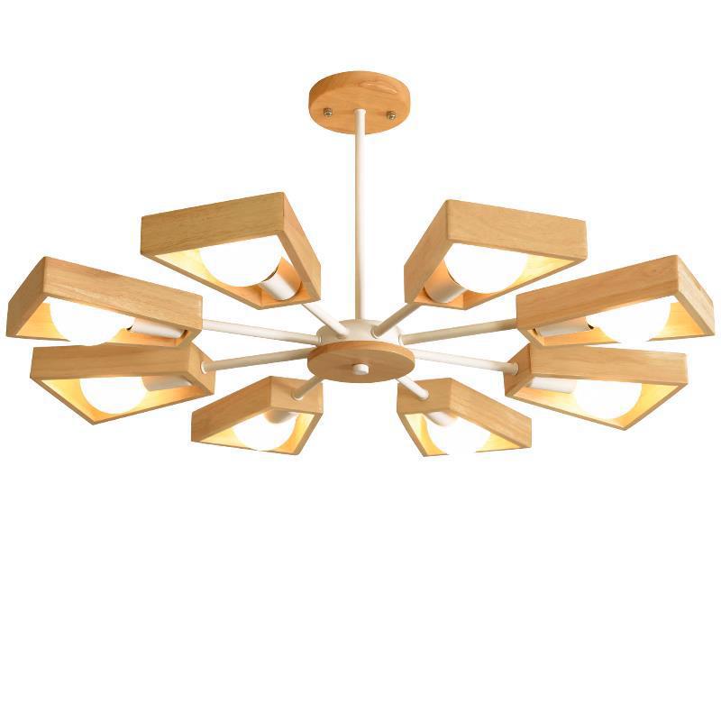 Scandinavian Iron Wood Trapezoidal Chandelier for Living Room Lighting
