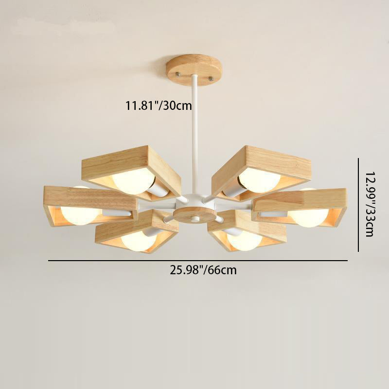 Scandinavian Iron Wood Trapezoidal Chandelier for Living Room Lighting
