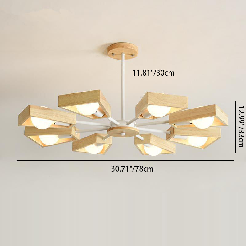 Scandinavian Iron Wood Trapezoidal Chandelier for Living Room Lighting