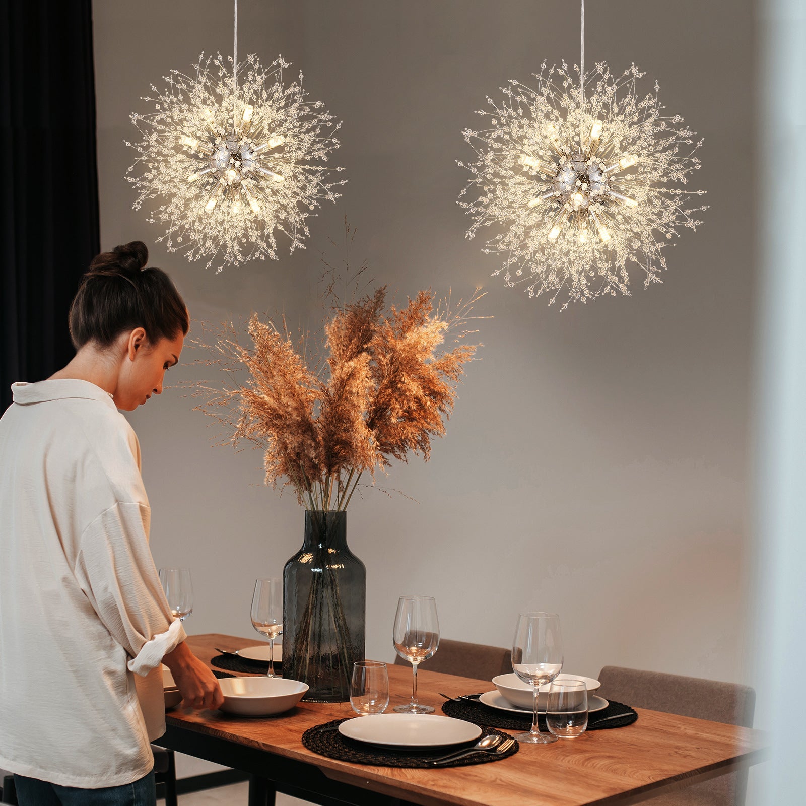 Modern Stainless Steel Crystal Snowflake Chandelier for Living Room