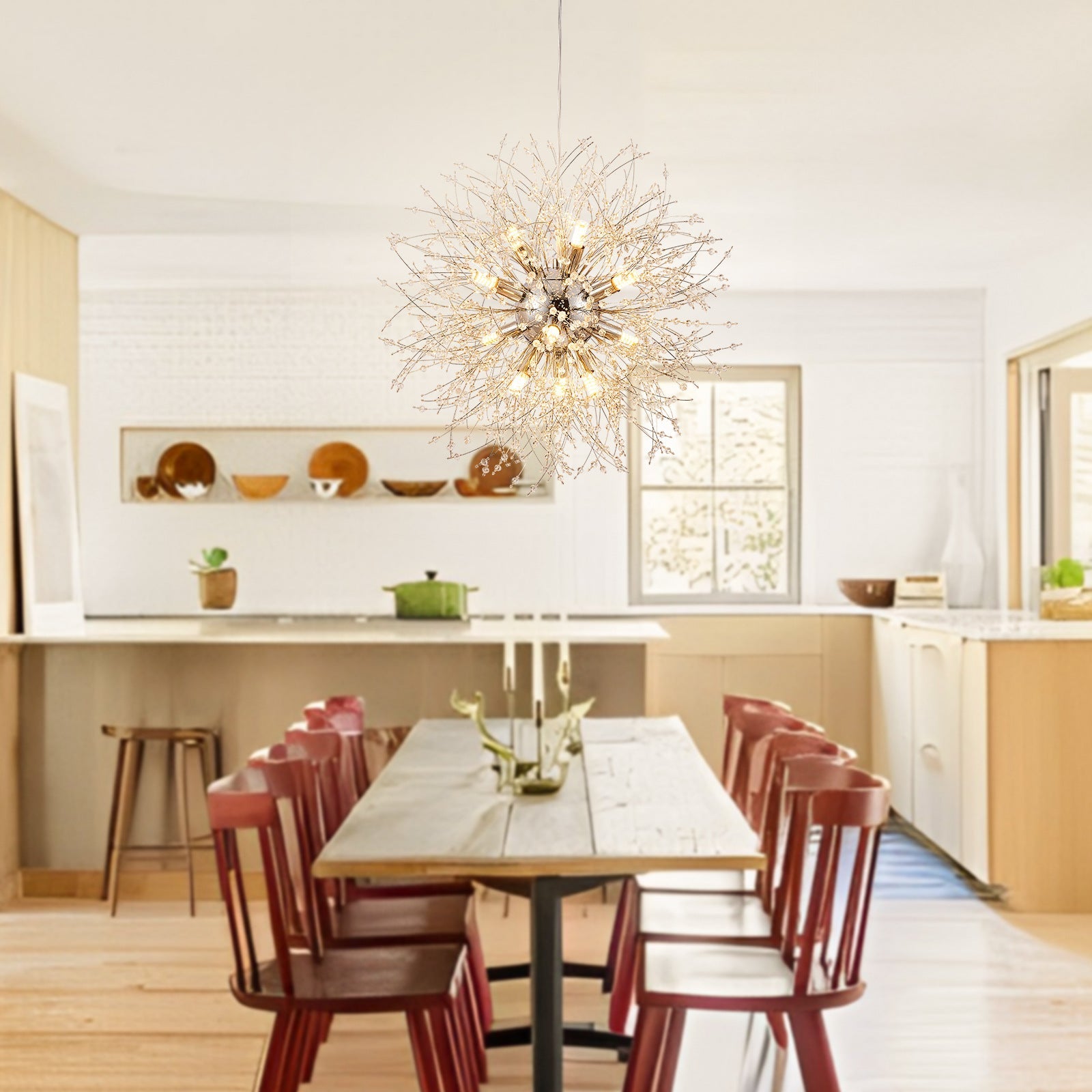 Modern Stainless Steel Crystal Snowflake Chandelier for Living Room