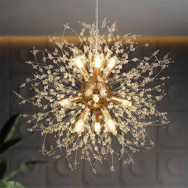 Modern Stainless Steel Crystal Snowflake Chandelier for Living Room