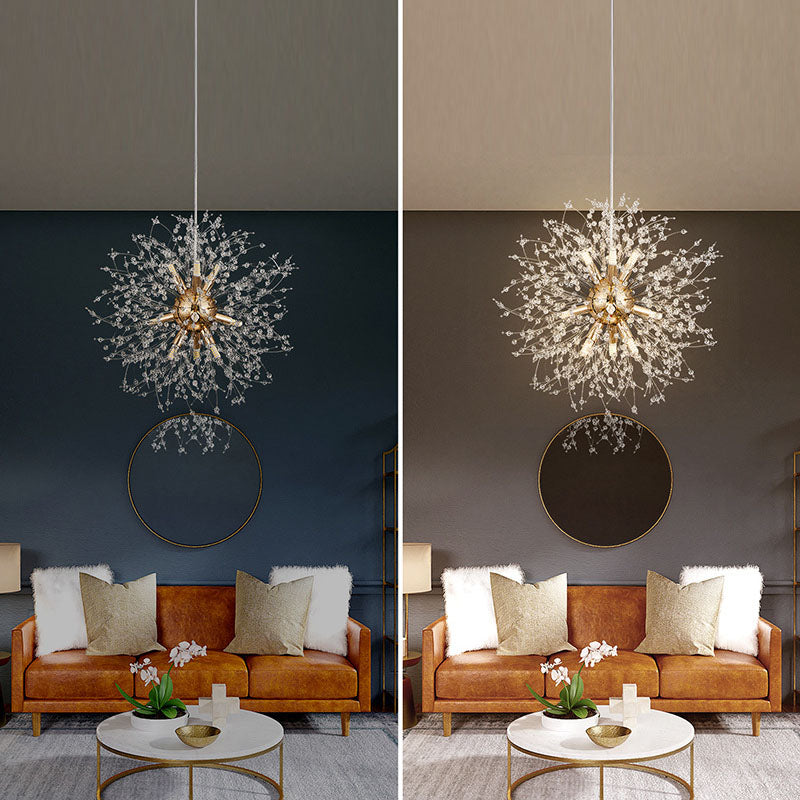 Modern Stainless Steel Crystal Snowflake Chandelier for Living Room