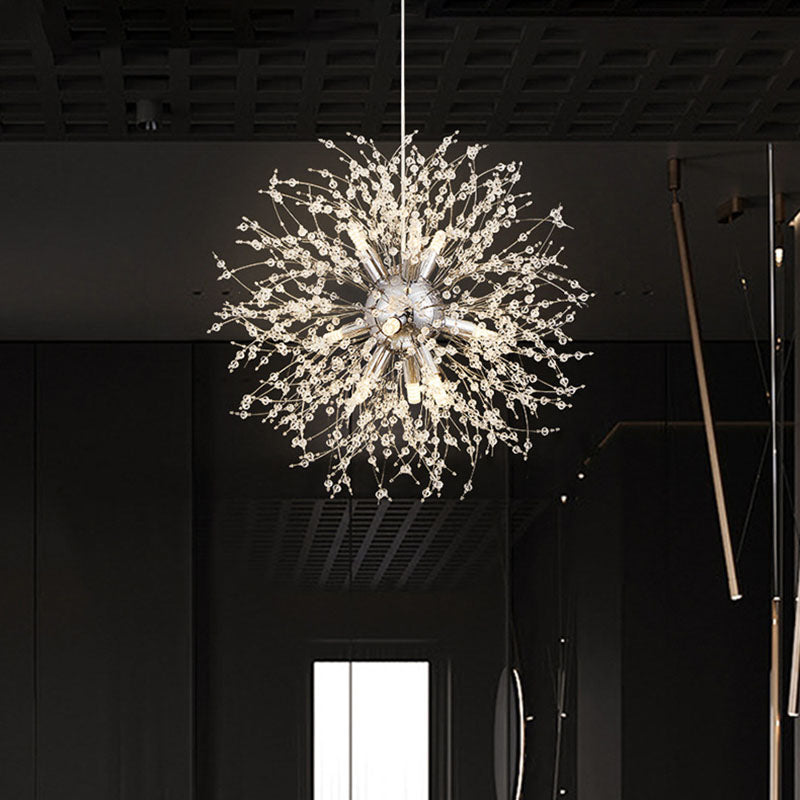 Modern Stainless Steel Crystal Snowflake Chandelier for Living Room