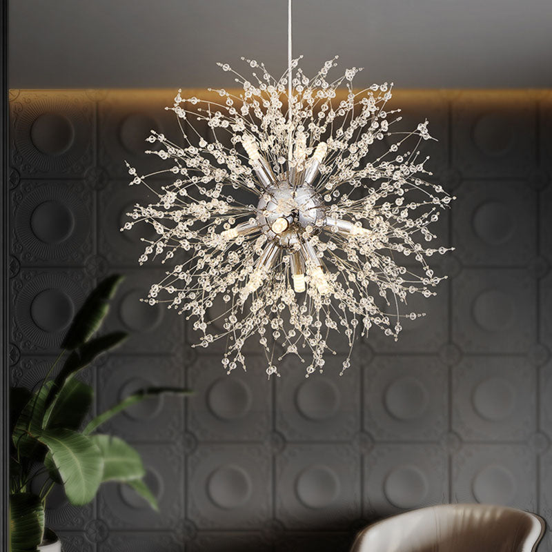Modern Stainless Steel Crystal Snowflake Chandelier for Living Room