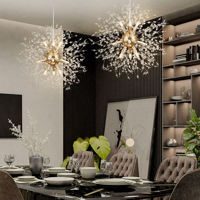 Modern Stainless Steel Crystal Snowflake Chandelier for Living Room
