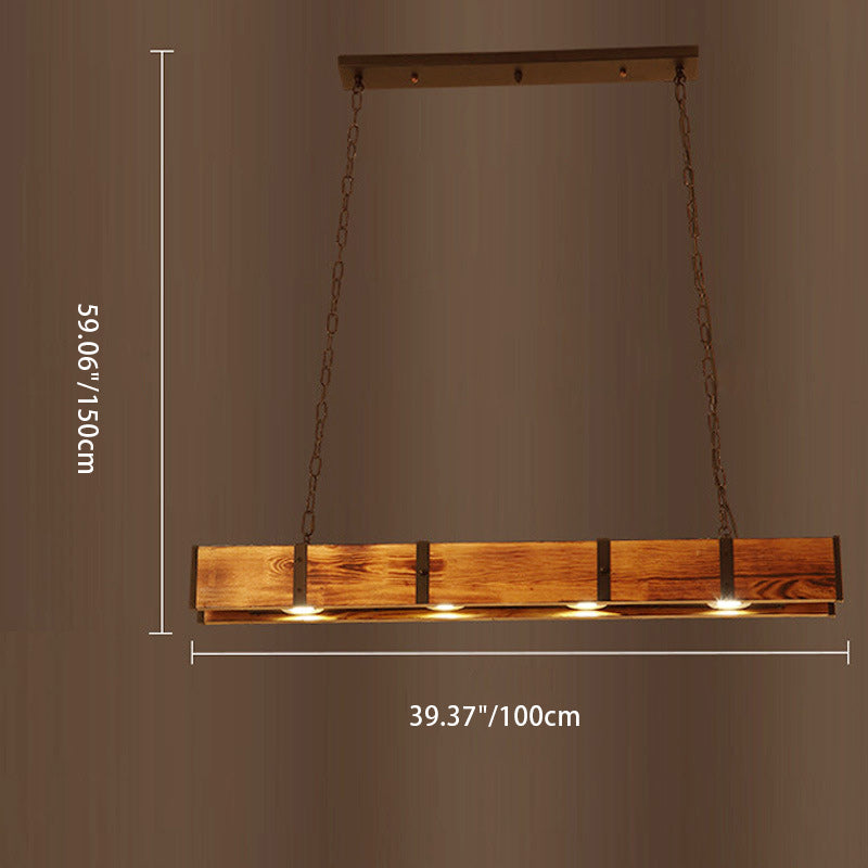 Rustic Wood and Iron LED Island Light Chandelier for Dining Room
