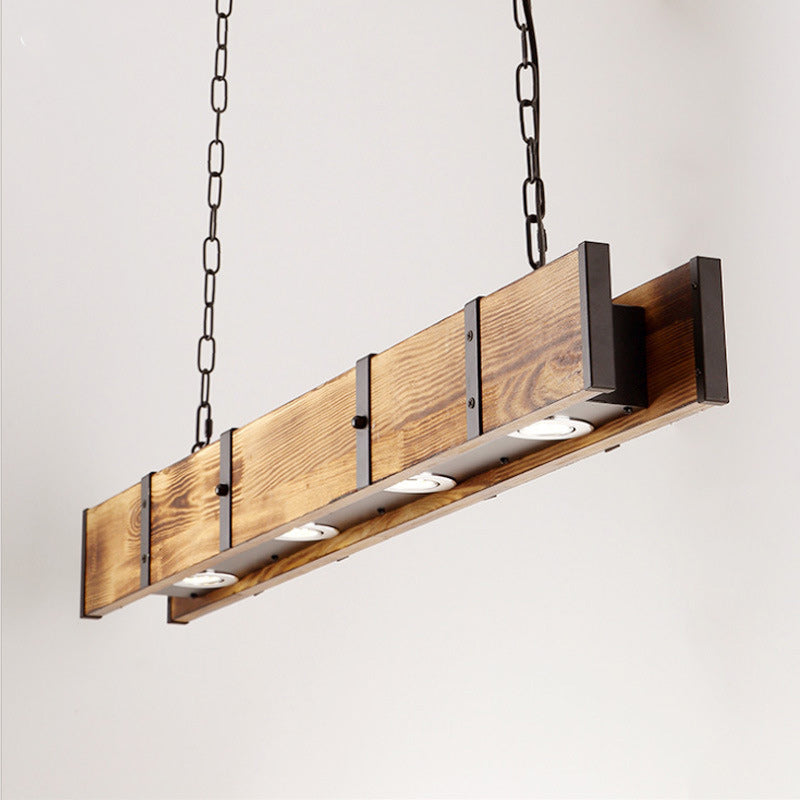 Rustic Wood and Iron LED Island Light Chandelier for Dining Room