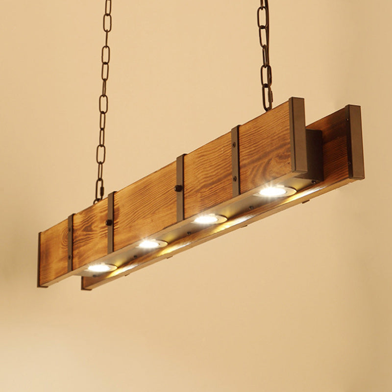 Rustic Wood and Iron LED Island Light Chandelier for Dining Room