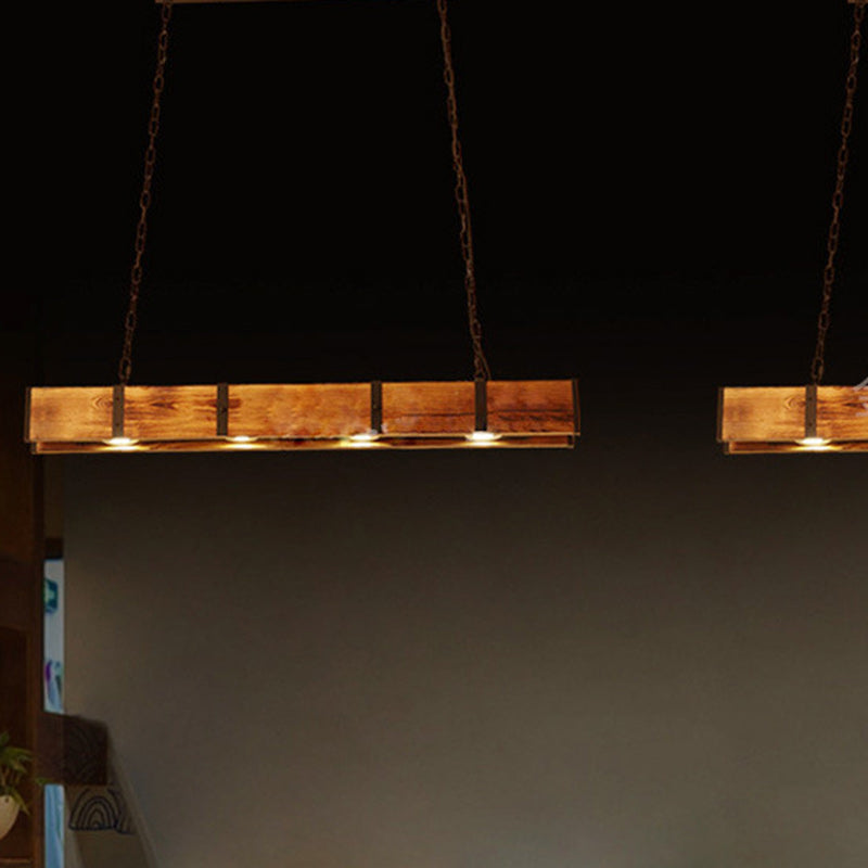 Rustic Wood and Iron LED Island Light Chandelier for Dining Room