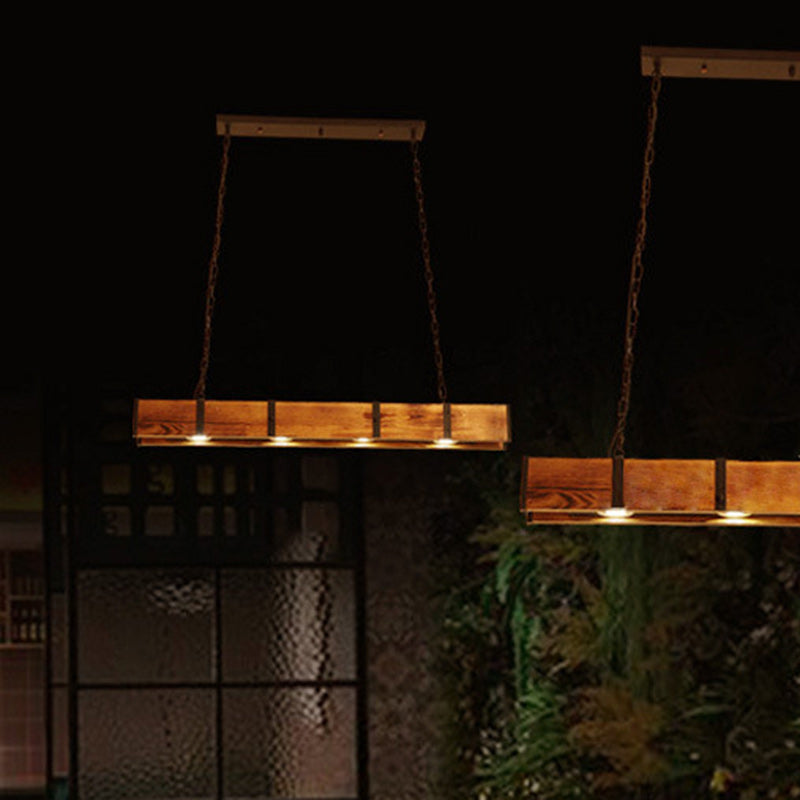 Rustic Wood and Iron LED Island Light Chandelier for Dining Room