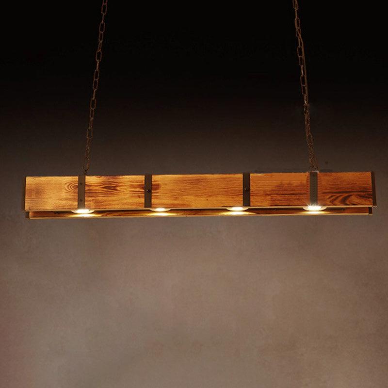 Rustic Wood and Iron LED Island Light Chandelier for Dining Room