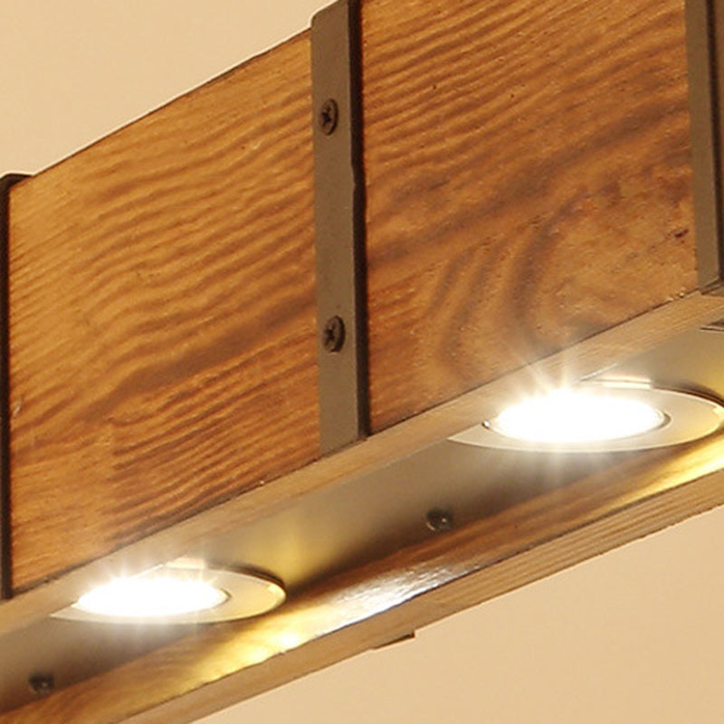 Rustic Wood and Iron LED Island Light Chandelier for Dining Room
