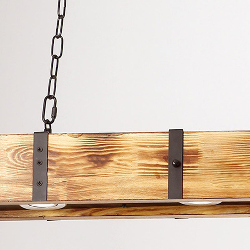 Rustic Wood and Iron LED Island Light Chandelier for Dining Room