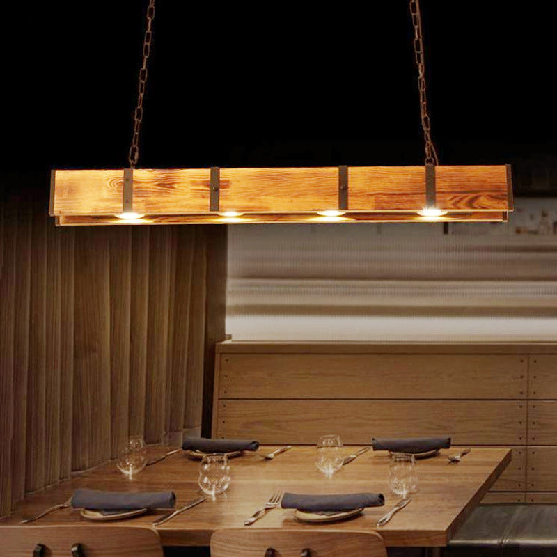 Rustic Wood and Iron LED Island Light Chandelier for Dining Room