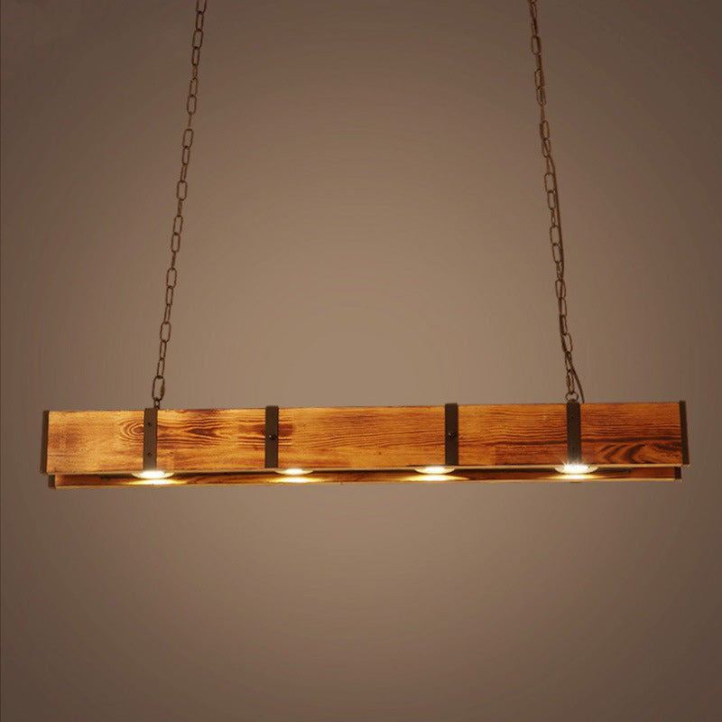 Rustic Wood and Iron LED Island Light Chandelier for Dining Room