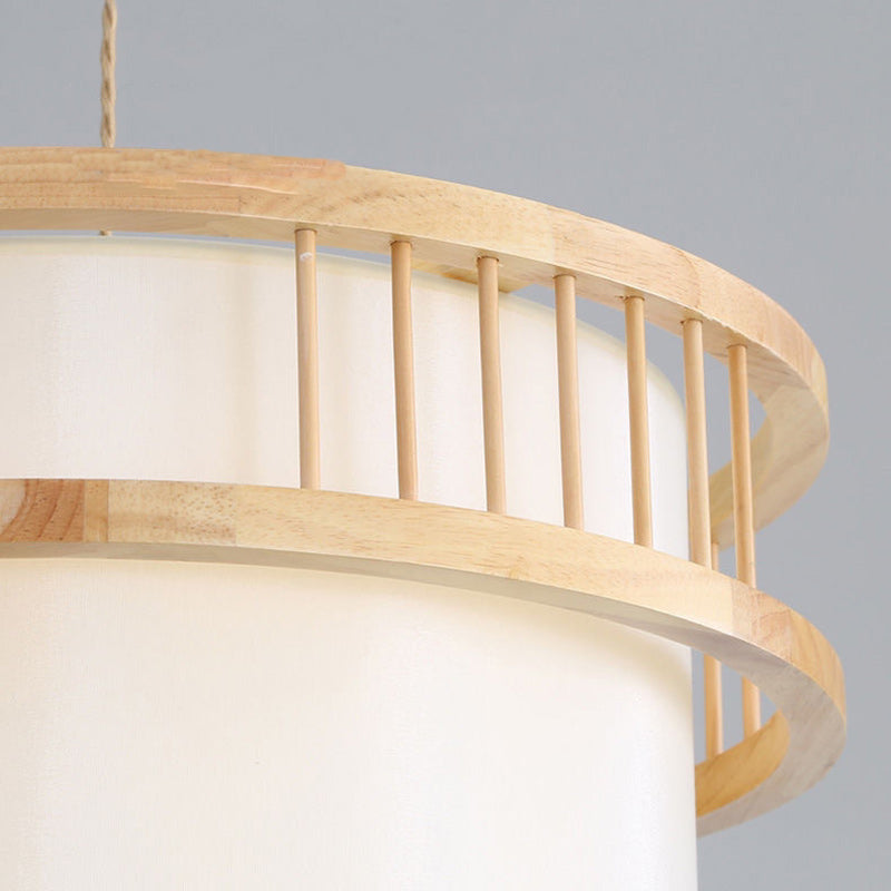 Traditional Japanese Wood Fabric 1/4-Light Chandelier for Dining Room