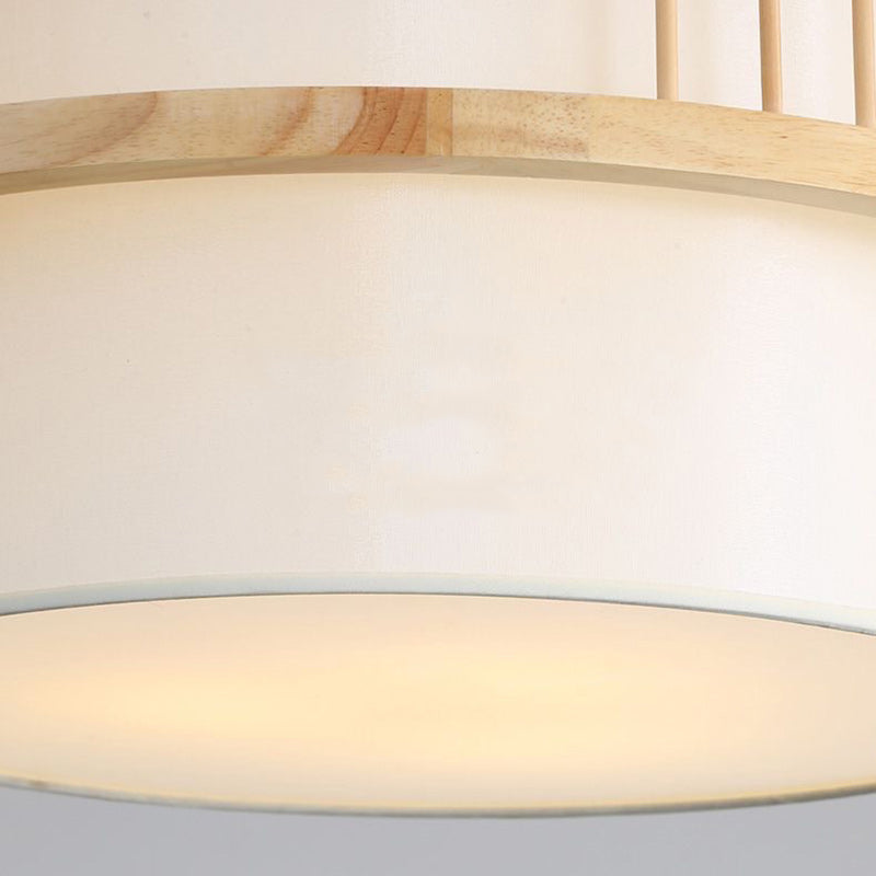 Traditional Japanese Wood Fabric 1/4-Light Chandelier for Dining Room