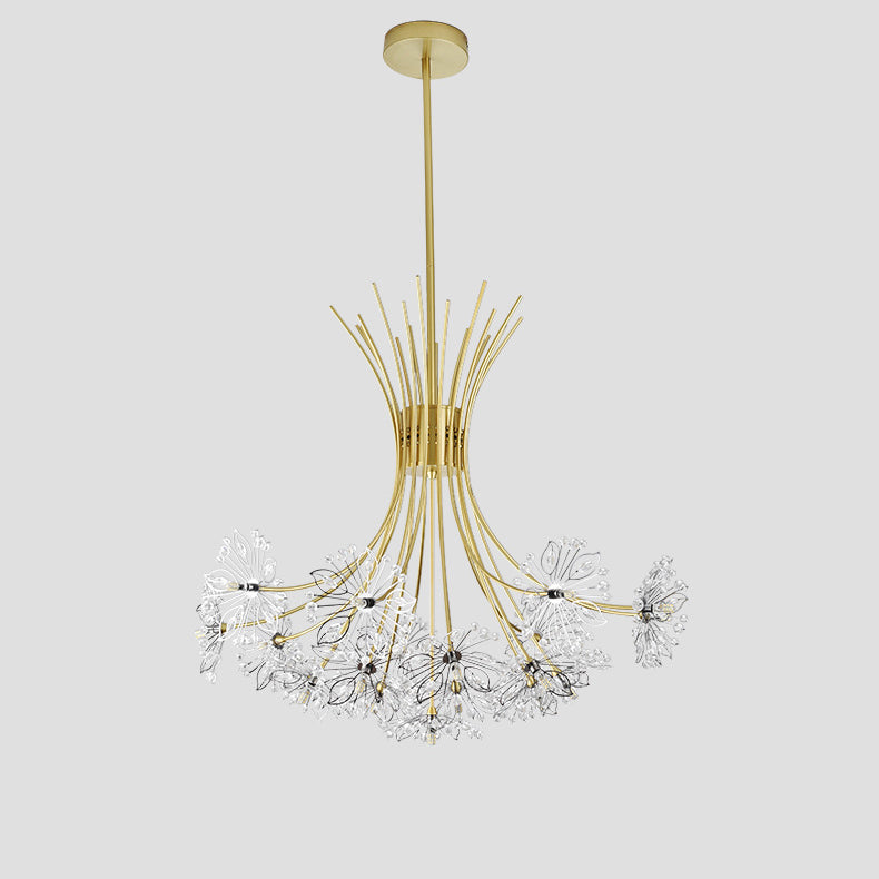 Modern Dandelion Crystal Firework Chandelier in Iron Frame for Living Room
