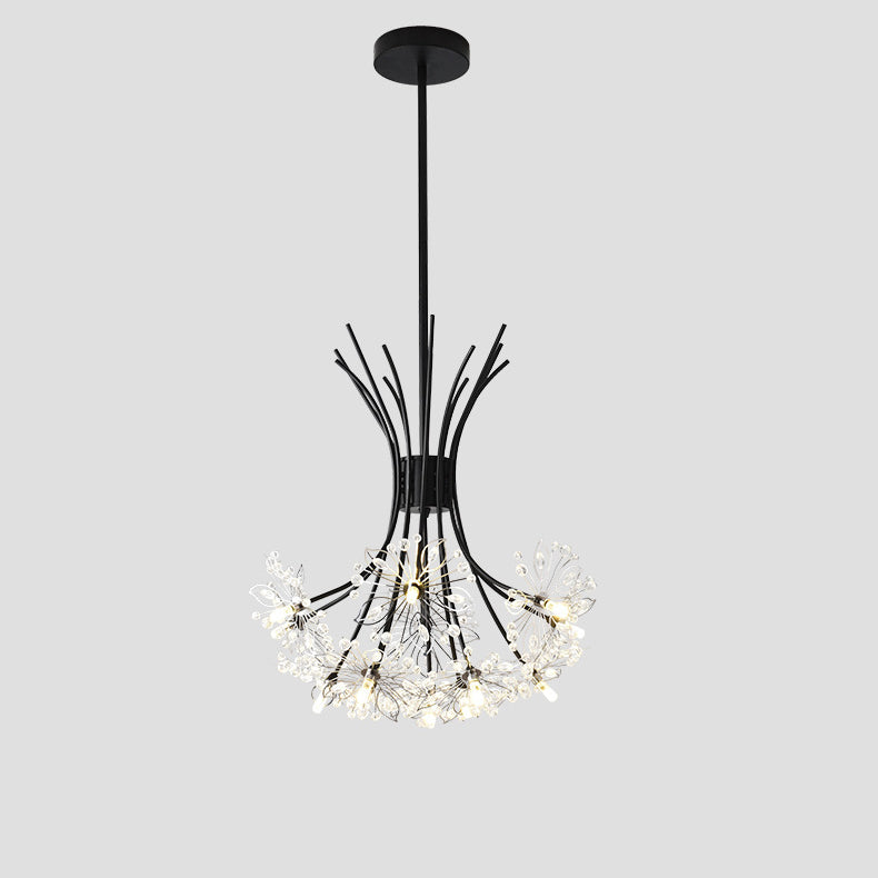 Modern Dandelion Crystal Firework Chandelier in Iron Frame for Living Room
