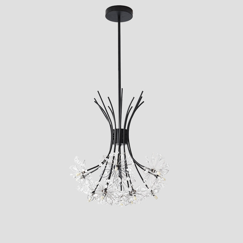 Modern Dandelion Crystal Firework Chandelier in Iron Frame for Living Room