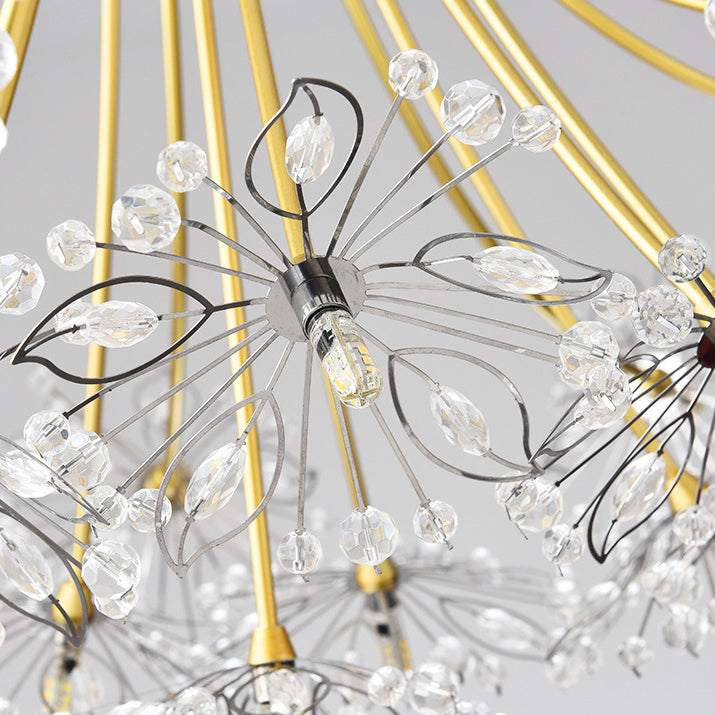 Modern Dandelion Crystal Firework Chandelier in Iron Frame for Living Room