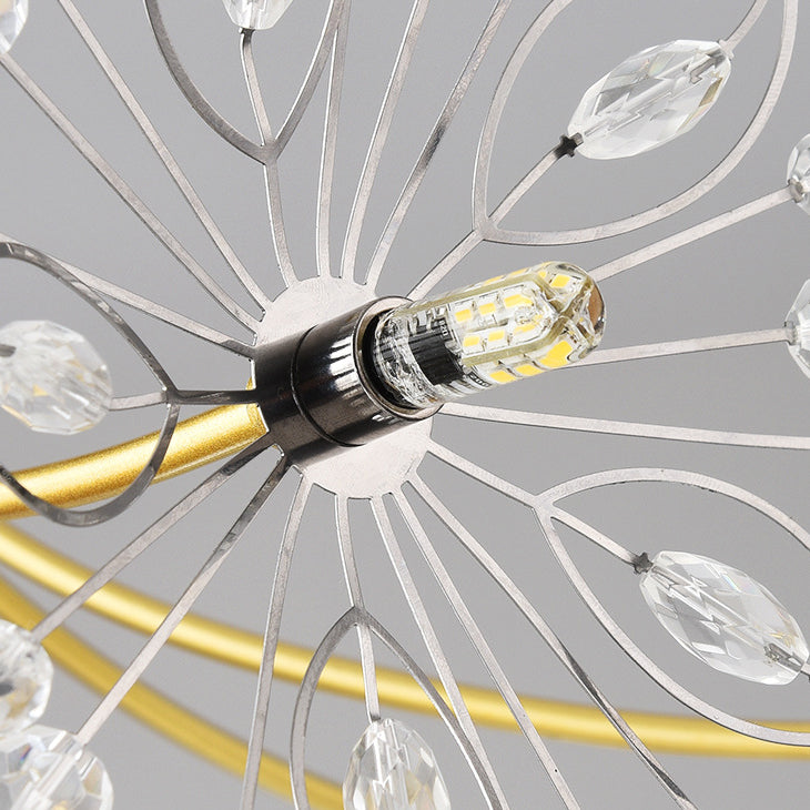 Modern Dandelion Crystal Firework Chandelier in Iron Frame for Living Room