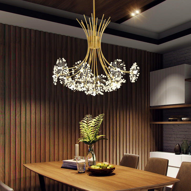 Modern Dandelion Crystal Firework Chandelier in Iron Frame for Living Room