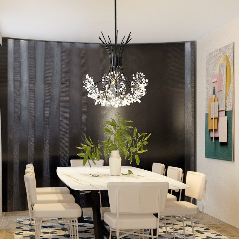 Modern Dandelion Crystal Firework Chandelier in Iron Frame for Living Room