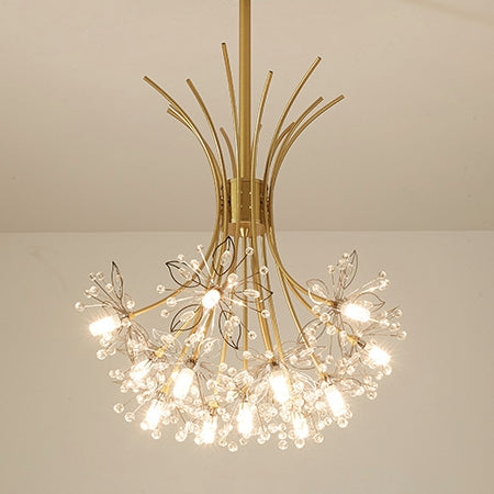 Modern Dandelion Crystal Firework Chandelier in Iron Frame for Living Room