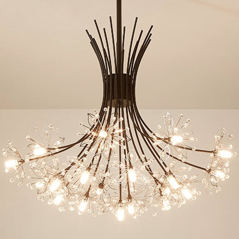 Modern Dandelion Crystal Firework Chandelier in Iron Frame for Living Room