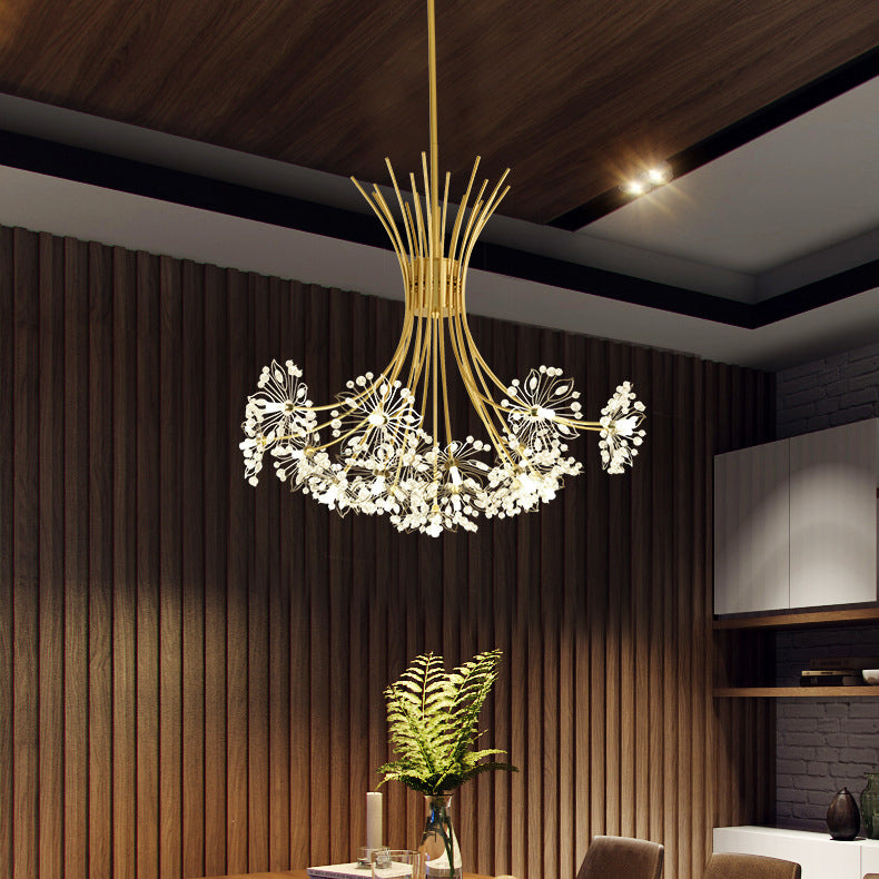 Modern Dandelion Crystal Firework Chandelier in Iron Frame for Living Room
