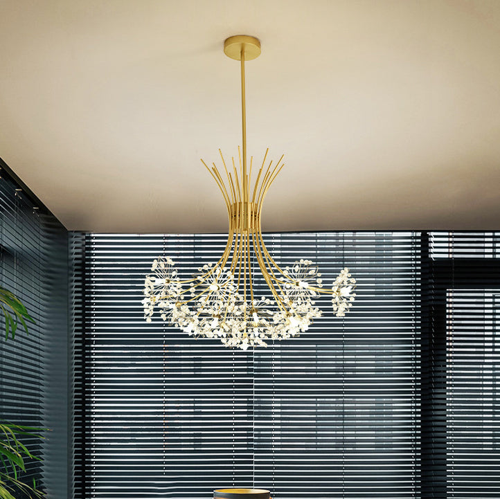 Modern Dandelion Crystal Firework Chandelier in Iron Frame for Living Room