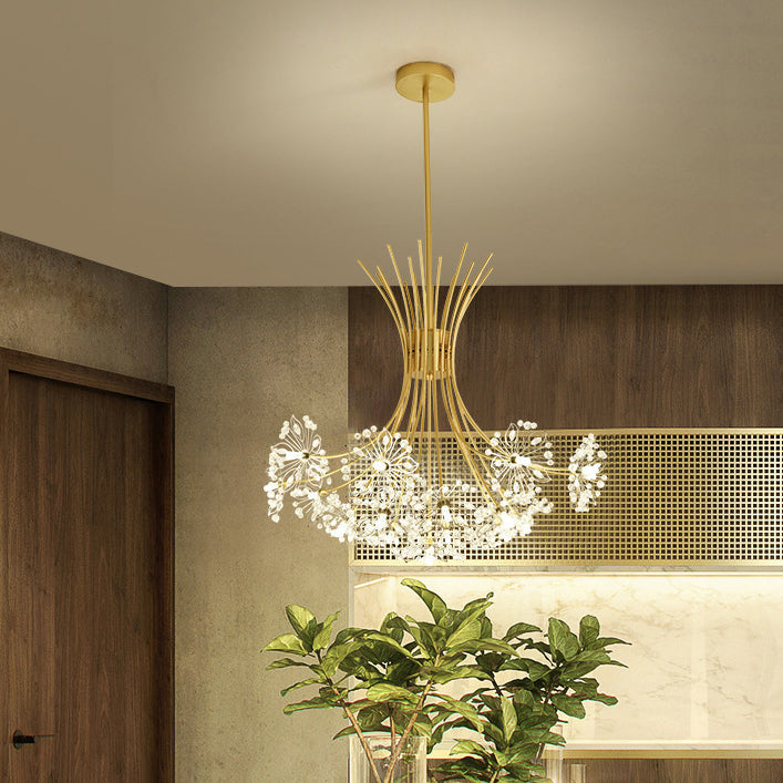 Modern Dandelion Crystal Firework Chandelier in Iron Frame for Living Room