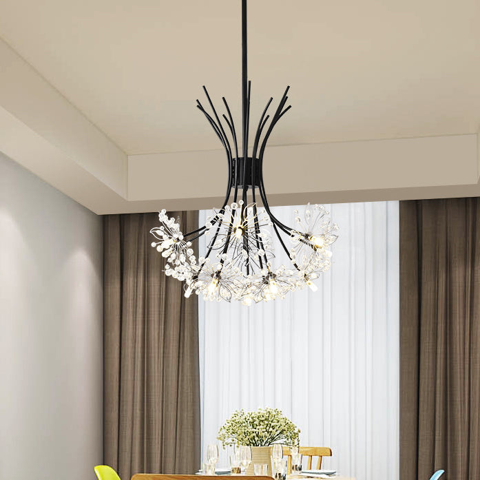 Modern Dandelion Crystal Firework Chandelier in Iron Frame for Living Room