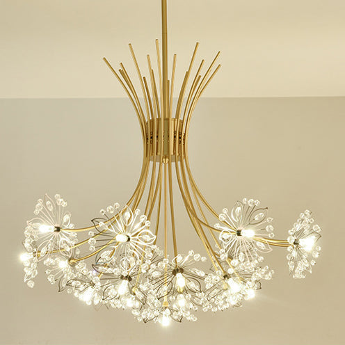 Modern Dandelion Crystal Firework Chandelier in Iron Frame for Living Room
