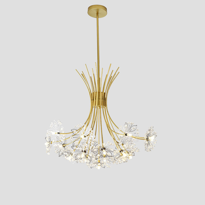 Modern Dandelion Crystal Firework Chandelier in Iron Frame for Living Room